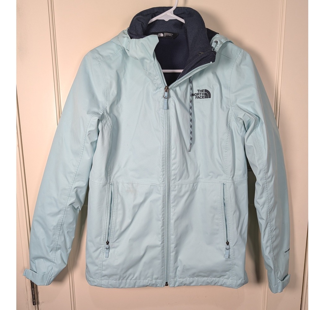 The North Face DryVent Hooded Rain Jacket Light Blue Fleece Lined Womens Small